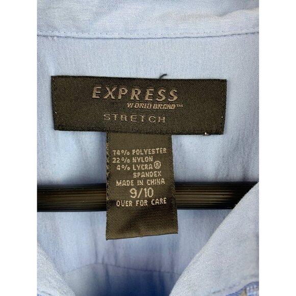 Express Womens Stretch 3/4 Sleeve Blue Zip-Up Collared Shirt - Picture 4 of 5